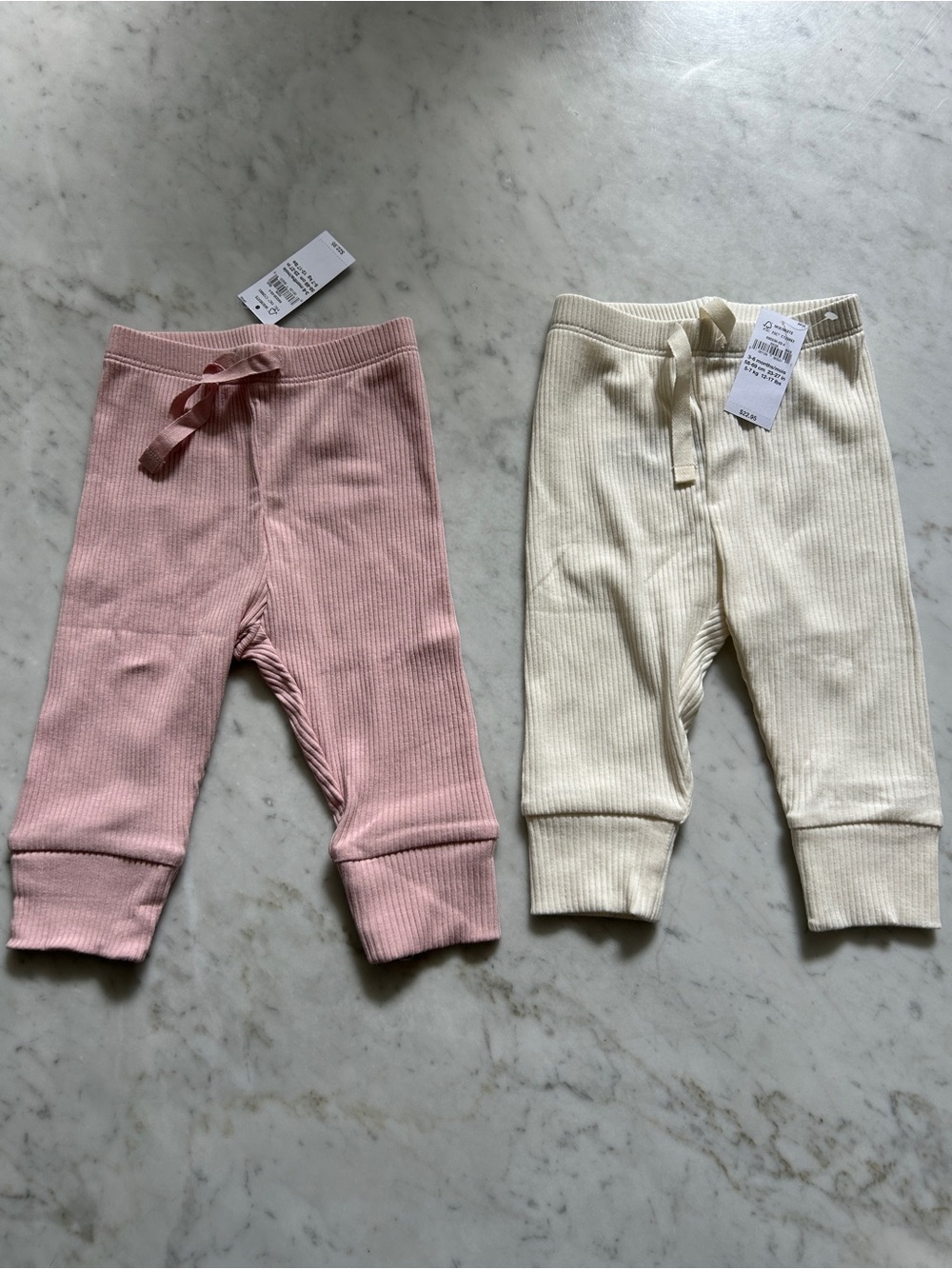 Baby Gap - Ribbed Drawstring Pants - Pink and Cream